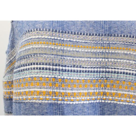Akemi + Kin Anthropologie Striped Tweed Shift Dress Size 8 Blue Yellow Fringe - Picture 5 of 9